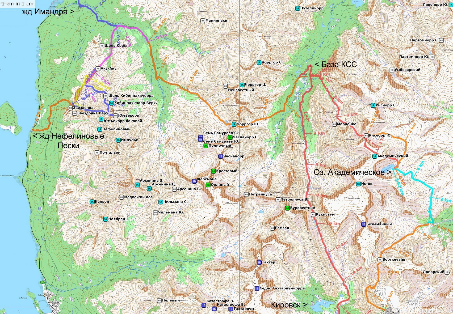 Фотография маршрут по хибинам на 7 дней. Карта Хибин